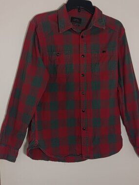Jachs new york mens plaid flannel shirt red green 100% cotton classic fit